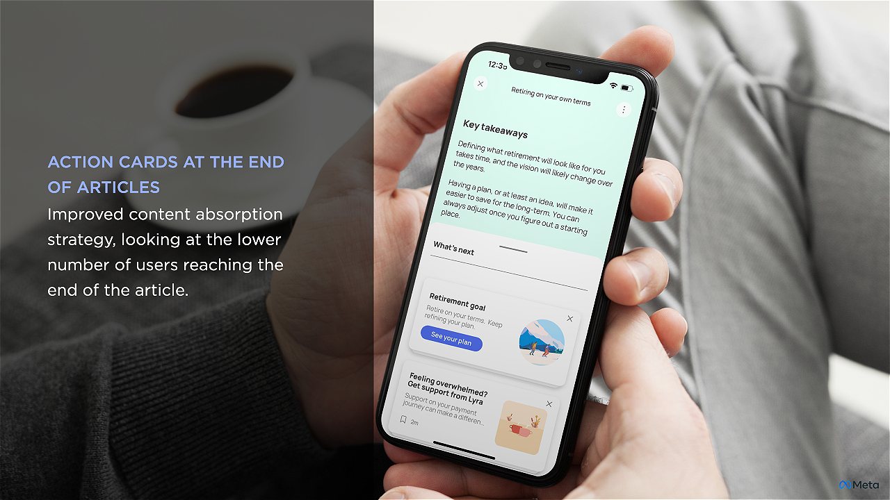 Action cards at the end of articles — key takeaways and next steps